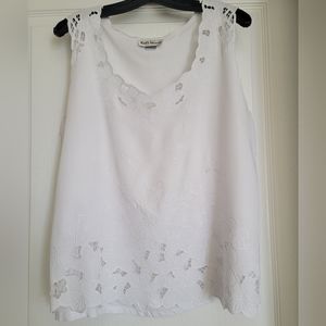 White soft rayon cutout lace summer top.